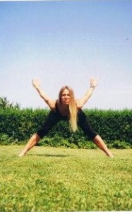 Beverley Brown doing yoga
