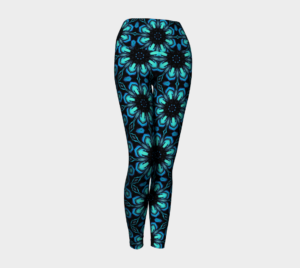 image of blue flower yoga leggings