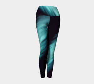 image of blue feather yoga leggings